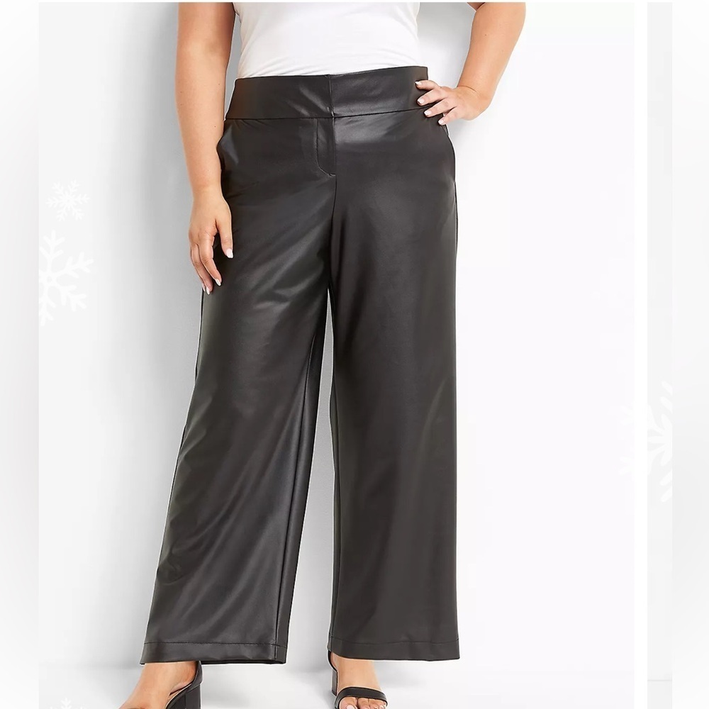 Lane Bryant Chic Faux Leather Wide Leg Pants - Black Size 14